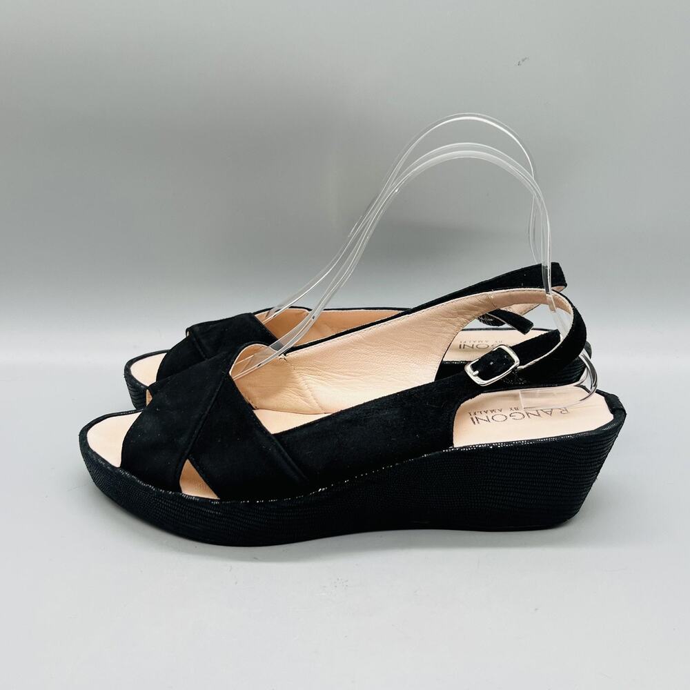 Rangoni By Amalfi Sandals Womens 8 Black Suede Slingback Platform‎ Wedge Shoes - Picture 4 of 11